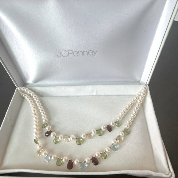 Genuine Pearl and Gemstone Two Strand Necklace New in Box - Picture 1 of 6